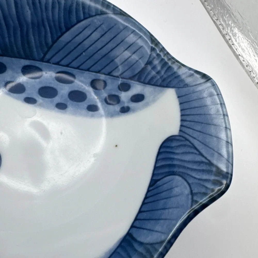 Vintage Rice Soup Dip Bowls Fish Blue & White Blowfish Set of 2 Nautical Japan